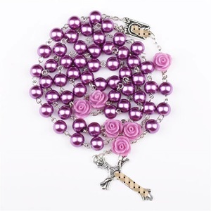 Elegant Pink Rose Pearl Necklace With <strong>Rosary</strong> Bead &amp; Cross Pendant-Dainty Trendy Jewelry Gift For Parties - Product Image 5