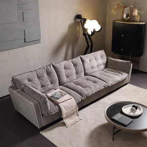 Sofá Seccional de Tres Plazas Sorrento de Estilo Minimalista Moderno, Tapizado en Cuero Genuino para Interiores de Villas y Residenciales - Product Image 1