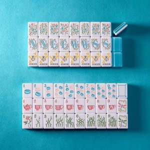 En stock : Tuiles de mahjong américaines en acrylique multicouche motif feuille de palmier bleu, ensemble de 160 tuiles, tuiles de mahjong américaines en cristal brisé à la main - Product Image 2