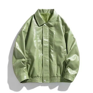 Chaqueta <span class=keywords><strong>Bomber</strong></span> de Cuero para Hombre, Estilo Urbano, Holgada, de Trabajo, a la Moda, para Exteriores, Venta al por Mayor de Fábrica, Nueva Colección Primavera - Product Image 3