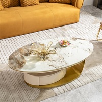 Table basse de luxe multifonctionnelle en marbre blanc ovale design avec tiroir en bois