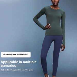 Women's Autumn Winter Long Sleeve Sports <b>Top</b> Breathable Stretchable for Running Fitness Leisure Yoga Solid Seamless Drawstring - Product Image 3