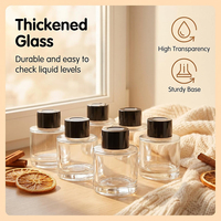 Flacons diffuseurs de parfum DIY de luxe rechargeables pour la maison, en verre rond, 50 ml, avec bouchon intérieur et capuchon noir