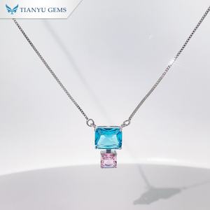 Collier Tianyu Gems à double pierre avec pendentifs rectangulaires carrés en pierres précieuses bleues et carrés roses élégants - Product Image 2