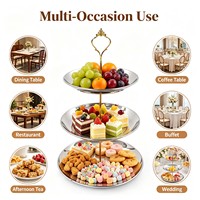 Plateau de service rond à 3 niveaux en acier inoxydable écologique pour desserts, fruits, gâteaux, collations, idéal pour la cuisine, les fêtes et les pauses thé