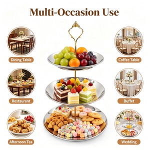 Plateau de service rond à 3 niveaux en acier inoxydable écologique pour desserts, fruits, gâteaux, collations, idéal pour la cuisine, les fêtes et les pauses thé - Product Image 5