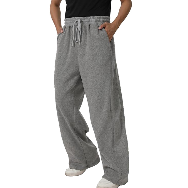 Men's High Waist Straight Leg Casual Fleece Lined Breathable Sweatpants with Pockets