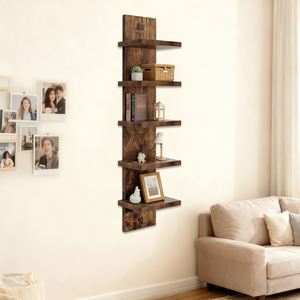 Étagère murale moderne en bois à 5 niveaux, étroite, finition brun clair, étagère verticale en <span class=keywords><strong>colonne</strong></span>, étagère flottante, <span class=keywords><strong>rangement</strong></span>, décoration intérieure, organisateur, grande - Product Image 3
