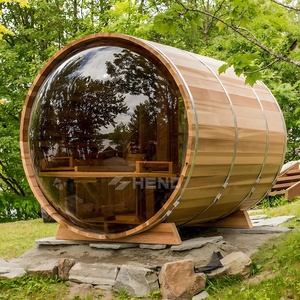 Sauna extérieur en baril, construction en redwood et hemlock, pour 2 à 4 personnes, installation de luxe pour villa et appartement, panneau de commande, chauffage - Product Image 3
