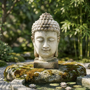 Statue de tête de Bouddha <span class=keywords><strong>Zen</strong></span> antique en magnésie, artisanat vintage, support de présentation pour plantes de jardin extérieur, décoration, fabrication ODM - Product Image 3