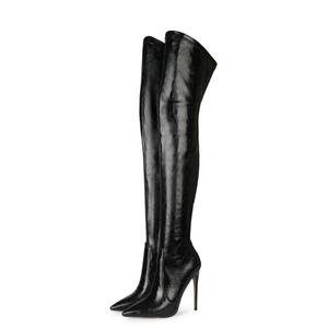 Botas Altas Sexy Plus Size 47 para Mulheres, Botas Justas até o Joelho com Zíper Lateral, Botas Longas de Salto Fino - Product Image 4