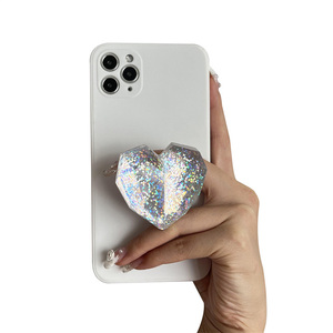 3D kalp şekli telefon tutamağı standı Kawaii holografik lazer telefon soketi katlanabilir telefon tutucu - Product Image 4