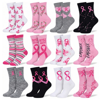 Chaussettes de sensibilisation au cancer du sein de haute qualité avec ruban rose, chaussettes unisexes amusantes en coton respirant personnalisées