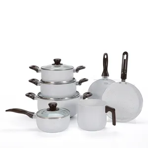 Nuovo set di pentole e padelle da 7 pezzi in ceramica bianca rivestita antiaderente set pentole e padelle in ceramica alluminio