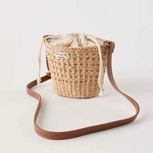 Bolso de Playa Tipo Cubo para Mujer, con Forro de Papel, Correa Cruzada, Cierre de Cordón, Diseño Tejido, Asa Elegante, 1-2L - Product Image 2