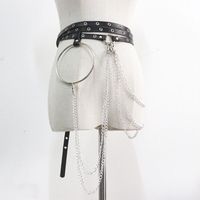 Chaîne de corps sexy en cuir PU noir et boucle en métal gothique punk pour femmes grandes tailles, ceinture de taille ajustable en gros