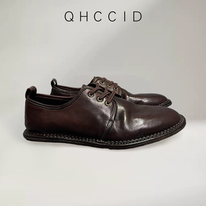 Qhccid Chaussures Derby en cuir marron pour hommes, talon bas, chaussures habillées décontractées pour le bureau, à lacets avant, couleur unie, style jeune - Product Image 4