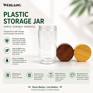 WEIKANG - Recipiente de Plástico Transparente <span class=keywords><strong>con</strong></span> Tapa de Rosca <span class=keywords><strong>con</strong></span> Diseño de Madera, Recipiente Hermético para Almacenamiento de Alimentos, <span class=keywords><strong>Cereales</strong></span>, Frutos Secos, Libre de BPA, 250 ml - Product Image 1