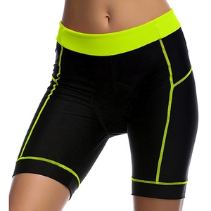 Pantalones Cortos de Ciclismo para Mujer, Cintura Media, Color Negro con Ribete Verde Neón, Poliéster Impermeable, Cierre de Cremallera, 140g, Secado Rápido, Transpirables, Corte Regular - Product Image 1