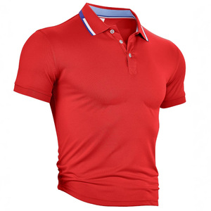 Polo à manches courtes pour hommes de style européen et américain, couleur rouge unie, séchage rapide, col rabattu, vêtements décontractés de loisirs et de sport - Product Image 1
