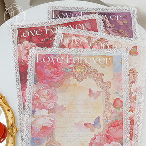Papier d'emballage floral en dentelle française, papier d'emballage pour bouquet imprimé « Love <span class=keywords><strong>Forever</strong></span> » pour fleuristes, Saint-Valentin, mariage - Product Image 1