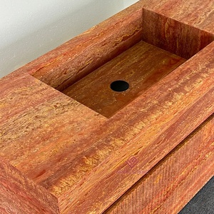 Custom Size Commercial Red Travertine Bathroom <strong>Vanity</strong> Sink Durable Stone <strong>Vanity</strong> <strong>Unit</strong> for Hotel Resort Projects - Product Image 4