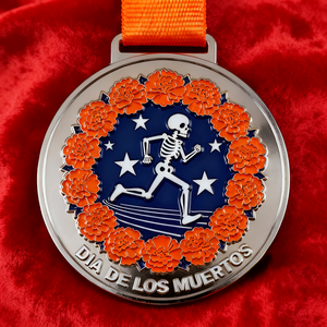 Medaglie Sportive Personalizzate in Smalto Morbido, Divertenti Teschi di Calendula, Medaglie per Corsa 5k del Giorno dei Morti - Product Image 1