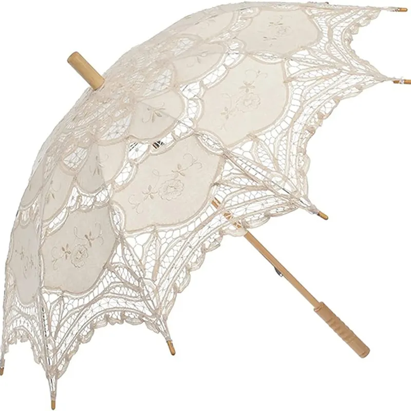LOTUS Lace Parasol Umbrella Vintage Wedding Bridal Lace Umbrella for Decoration Photo Tea Party Adult Size