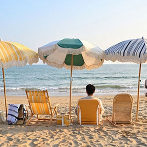 Conjunto de Sombrilla <span class=keywords><strong>y</strong></span> Silla de Playa Vintage de Lujo, Parasol Boho con Flecos Festoneados con Silla Colgante de Madera <span class=keywords><strong>y</strong></span> Bolsa Refrigeradora a Juego - Product Image 5