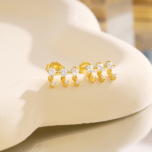 18K Gold Plated 925 Sterling Silver Trendy Zircon Ear Studs and Single <b>Row</b> Diamond Earrings for Weddings Anniversaries Parties - Product Image 5