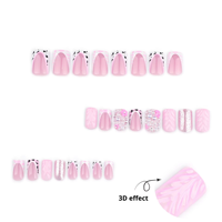 Nouveauté : Faux ongles à presser pour femmes, rose doux, motif vague d'eau 3D, style français, best-seller, avec perles scintillantes et imprimé léopard français