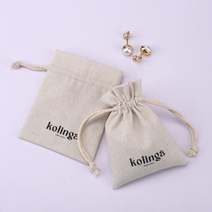 Sac à cordon en lin 100% personnalisé avec logo imprimé, emballage pour bijoux, épingles à cheveux, colliers, pochette en jute et lin - Product Image 6