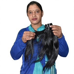 Extensiones de cabello humano de templo alineado con cutícula virgen India sin químicos 100%, paquete HD de onda profunda suelta de Color negro recto - Product Image 1