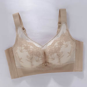 Soutien-gorge fin, respirant et doux en Spandex/Polyester, ajustable, pour grandes poitrines, sexy, en dentelle florale, confortable, sans armatures, push-up 3/4 - Product Image 1