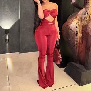 Nouvelle Arrivée Combinaison Femme Couleur Unie Sans Bretelles Sans Manches Ajustée Découpée Dos Nu Nouée Tendance - Product Image 1