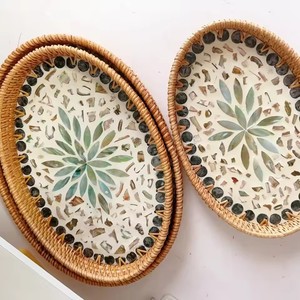 Panier de fruits assiette de fruits en rotin, <span class=keywords><strong>plateau</strong></span> de coquille ovale tissé à la main ménage salon Snack plateaux de rangement de bureau - Product Image 5