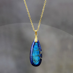 Pendentif en forme <span class=keywords><strong>de</strong></span> larme d'opale bleue pour femmes <span class=keywords><strong>collier</strong></span> Boho Chic bijoux en pierre naturelle élégante chaîne en argent déclaration <span class=keywords><strong>collier</strong></span> <span class=keywords><strong>de</strong></span> mode - Product Image 3