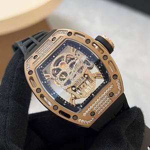 Men's Skull Skeleton Automatic Mechanical <b>Watch</b>, Diamond-<b>set</b> Rose Gold Tonneau-shaped <b>Watch</b> - Product Image 2