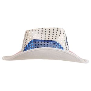 Light up Patriotic Cowboy Usa Western Rodeo Theme Party for Women and Man <b>Red</b> White & Blue <b>Sequin</b> Star Cowgirl Hat - Product Image 4