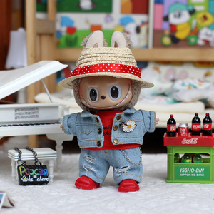 Labubu <b>Doll</b> Clothes Denim Outfit Red Shirt Striped Hat For Vinyl <b>Doll</b> Keychain Accessories Unisex 8 13 Years China Made - Product Image 1