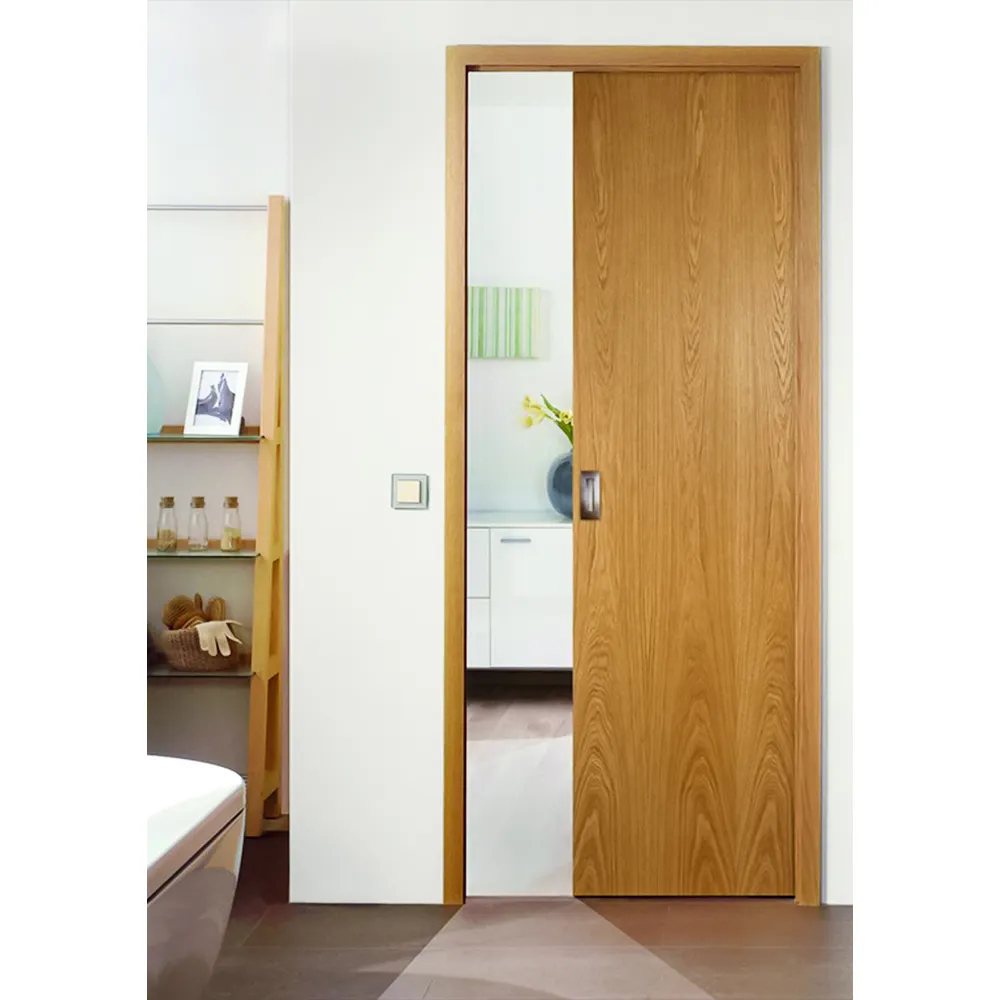 Карманная дверь из цельного дерева имеет хорошую долговечность и может использоваться в течение длительного времени после надлежащего ухода и обслуживания для дома