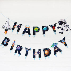 Bannière en papier sur le thème <span class=keywords><strong>de</strong></span> l'espace FUXIN Joyeux anniversaire Nouveau Joyeux anniversaire en anglais Drapeau à tirer pour la décoration <span class=keywords><strong>de</strong></span> fête d'anniversaire d'enfants - Product Image 4