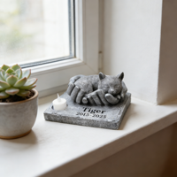 Statue commémorative de chat en résine - Nom/date gravable, design tenant la main avec support de bougie, accent oral, idéal pour marquer un jardin