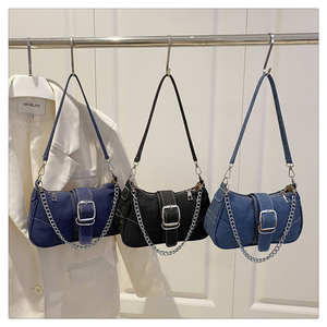 Bolso de hombro y axila de mezclilla sencillo para mujer, bolso cruzado con cadena para niñas, bolso cuadrado portátil tipo silla de montar para mujer - Product Image 1