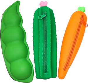 Creative 3D Silicone Pencil Case Pen Holder Cute Carrot Cactus Pea Students' Waterproof Stationery for Kids' School Bags - Product Image 1