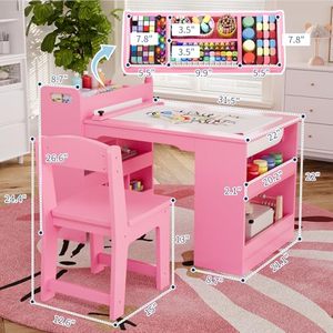 Mesa y Sillas Infantiles de Madera, Muebles de Madera para Niños Pequeños, Mesa de Dibujo de Madera <span class=keywords><strong>con</strong></span> 2 Sillas, Mesa de Manualidades <span class=keywords><strong>con</strong></span> Amplios Estantes de Almacenamiento - Product Image 4