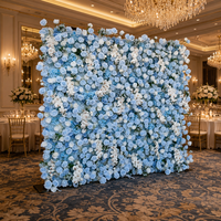 Mur de fleurs artificielles de luxe bleu 8x8 pieds, personnalisé en usine, avec roses en soie simulées, pour la maison et les restaurants