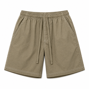Wholesale <strong>Ladies</strong> <strong>Khaki</strong> Contrast Stitch Casual Drawstring <strong>Shorts</strong> Custom Elastic Waist Knee Length Summer <strong>Shorts</strong> - Product Image 4
