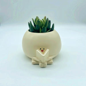 Jardinière assise originale des terriens, jardinière mignonne pour plantes, jardinière amusante en céramique de 3.5 pouces avec drain - Product Image 3