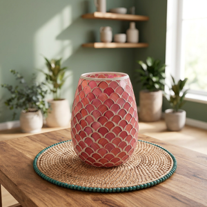 Porte-bougie en verre mosaïque rose fait main, en verre transparent, résistant à la chaleur, de haute qualité, pour la décoration de Noël à la maison - Product Image 2